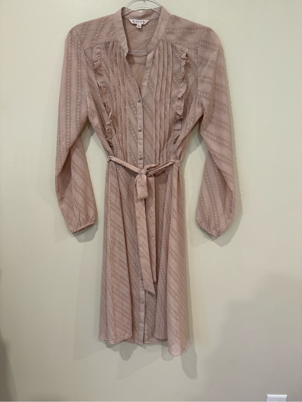 Nanette by Nanette Lepore Blush Pink Long Sleeve Pintuck Shirt Dress